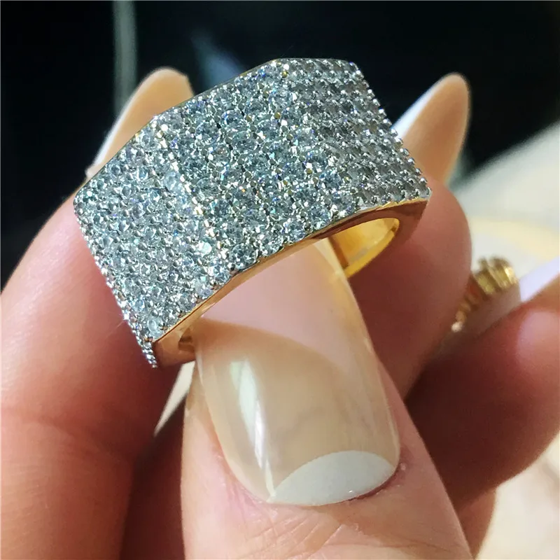 Handmade Hiphop Iced Out ring Silver color Pave AAAAA Cz Chain Party wedding band rings for women Men 12mm Jewelry Gift | Украшения и