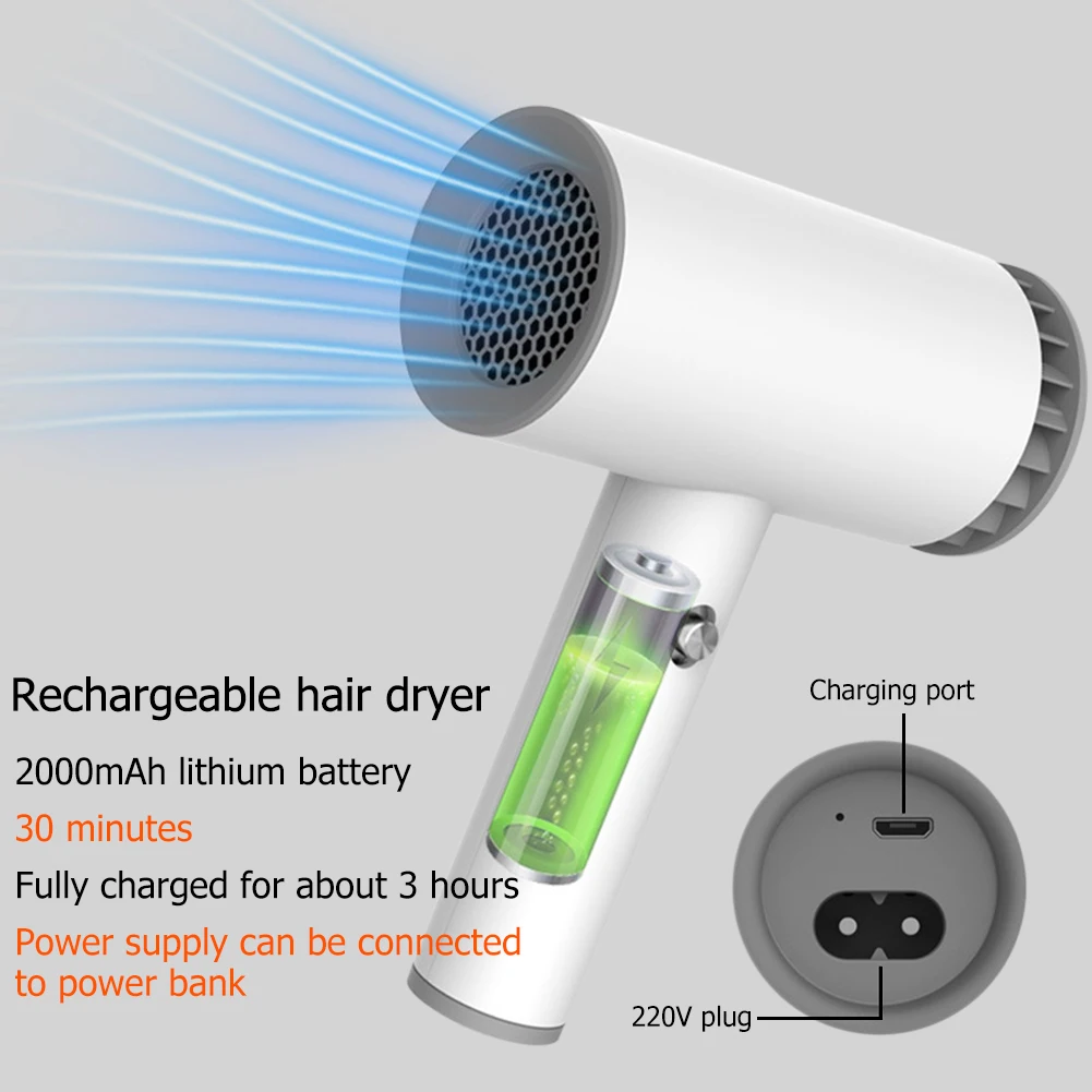 

New USB Cordless Hair Dryer Versatile Salon Hairdressing Electric Hair Dryer Portable Rechargeable Hairdressing Tools