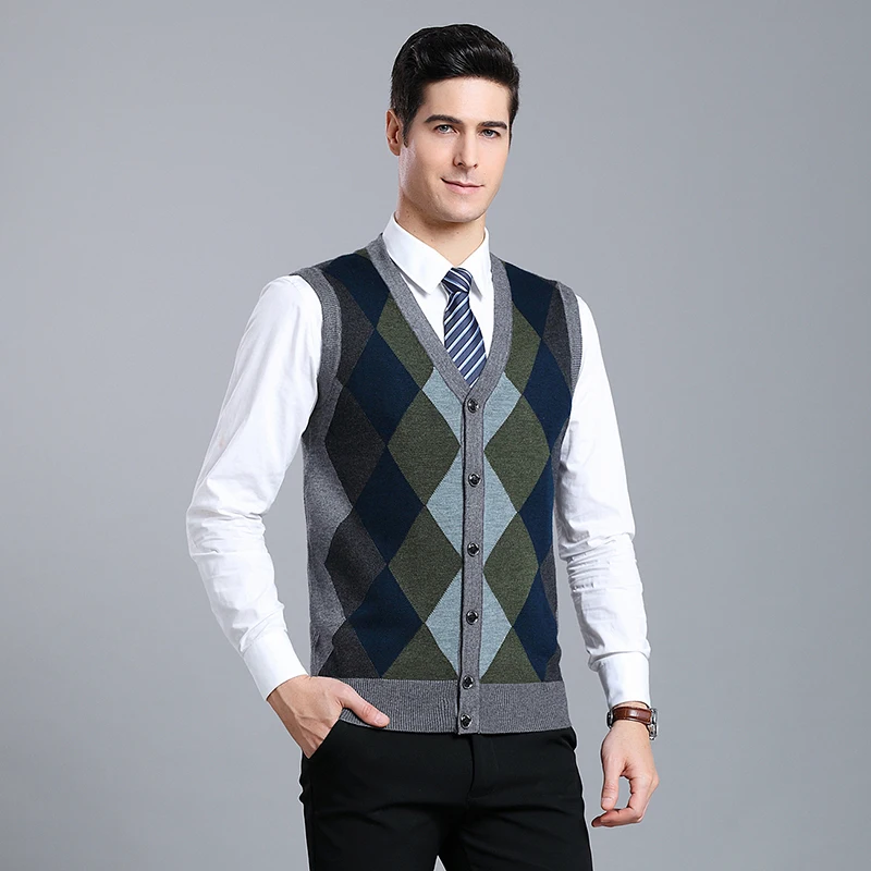 Мужской кашемировый кардиган повседневный разноцветный вязаный жилет в стиле