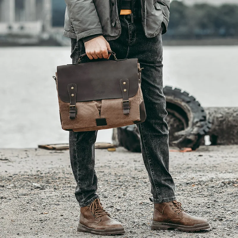 

High Grade Business Laptop Bag Canvas Briefcase Men Shoulder Bag 14 ‘’ Computer Handbag Vintage Men Messenger Bag Dropshipping