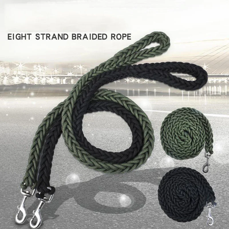 

130cm L/XL Super Strong Coarse Nylon Dog Leash Army Green Canvas Double Row Adjustable Dog Collar For Medium Large Dogs