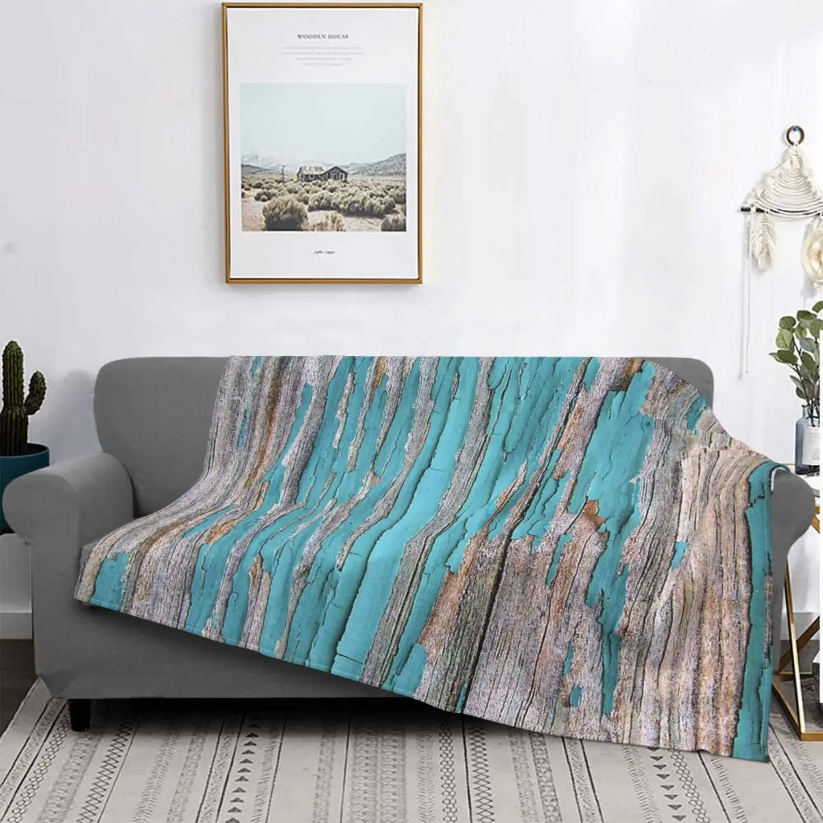 

Manta rústica desgastada de madera turquesa, colcha a cuadros, cubierta de cama, manta doble 240