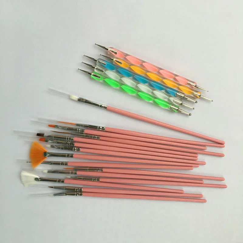 20 шт./компл. дизайн ногтей ручка с кисточкой комплект УФ гель для нанесения точек