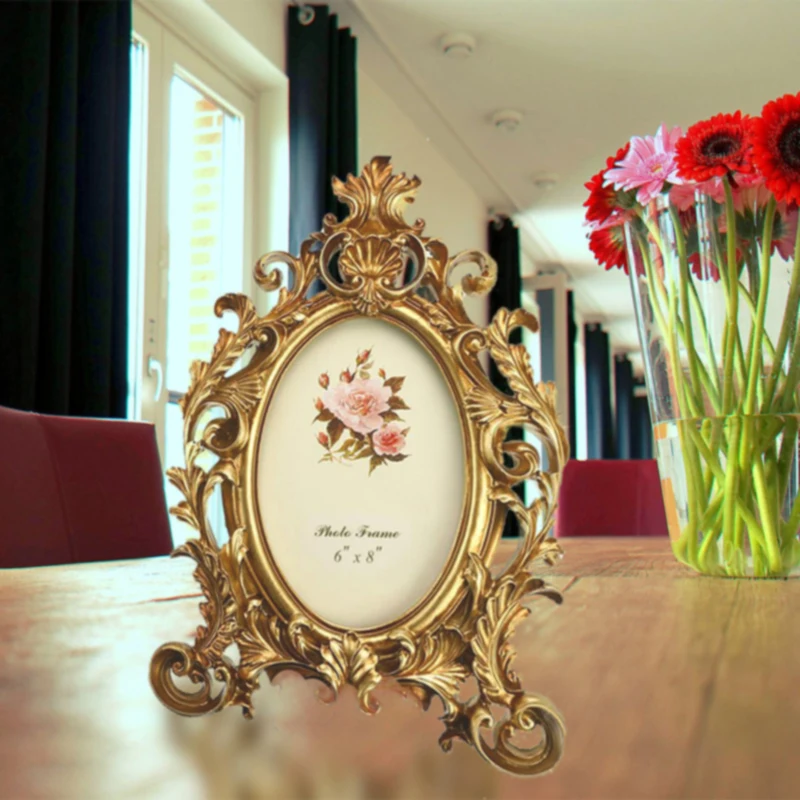 

European Retro Resin Elliptic Photo Frames Decorative DIY Photo Frame Pendant Home Decoration Parts Decoration Gift Desk