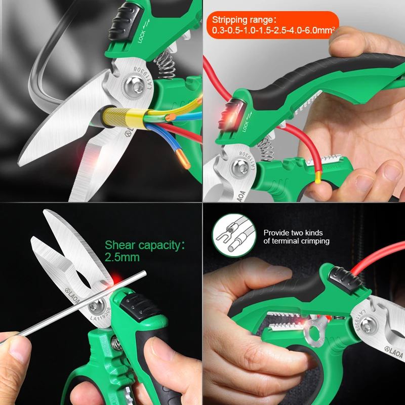 LAOA 8" Heavy Duty Electrician Scissors with Labor-saving Springs Cutting Wire Cable Stripping Curved Shears Crimping Tools - купить по