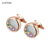 hot sale colored zircon cufflinks for mens wedding groom lepton jewelry round multicolour crystal cuff links relojes gemelos