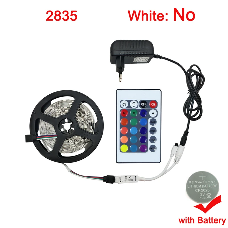 2835 With Battery BEKCMTH RGB Светодиодная лента светильник SMD2835 5050 5 м 10 м Водонепроницаемая RGB лента DC12V Светодиодная лента s лампа с ИК-пультом дистанционного управления - Испускаемый цвет: 2835 With Battery