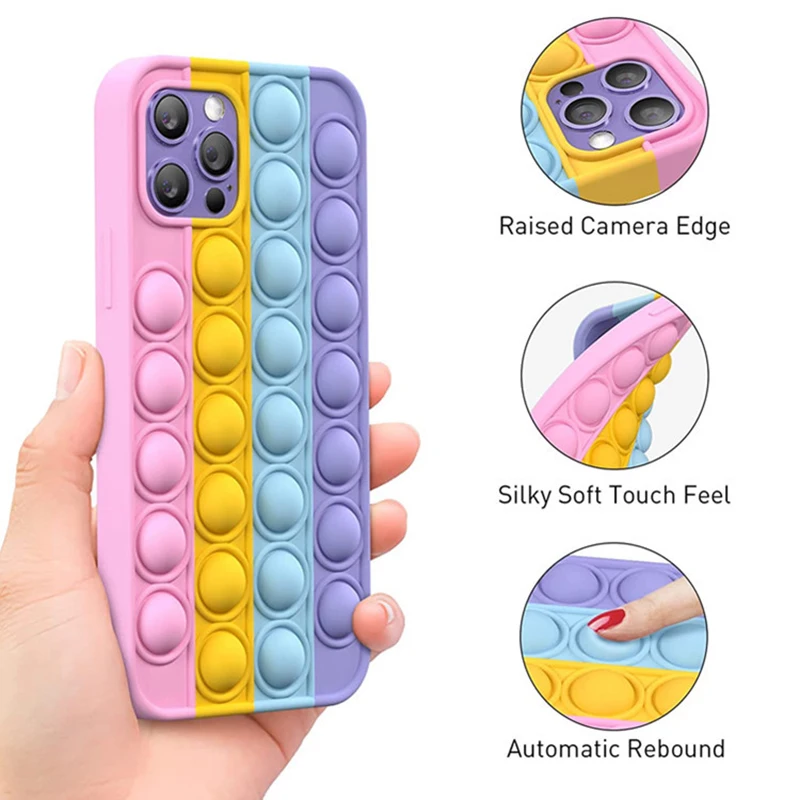 

Relive Stress Case For iPhone 11 12 Pro Max Mini XS Max XR X 8 7 6s Plus SE 2020 Pop Fidget Toys Push Bubble Cover Silicone Case