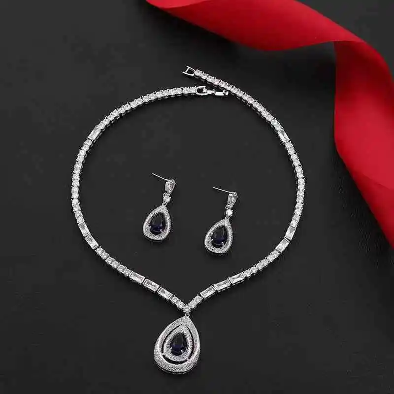 HIBRIDE Latest fashion AAA Cubic Zirconia Necklace Earrings Wedding Bridal Jewelry Sets Dress Accessories parure bijoux N-1300 | Украшения