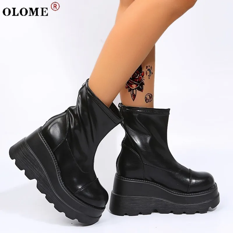 

Women's Punk Wedges Platform Ankle Boots Combat Boots Modern Fashion Shoes Plus Size 43 Autumn and Winter Women's Boots