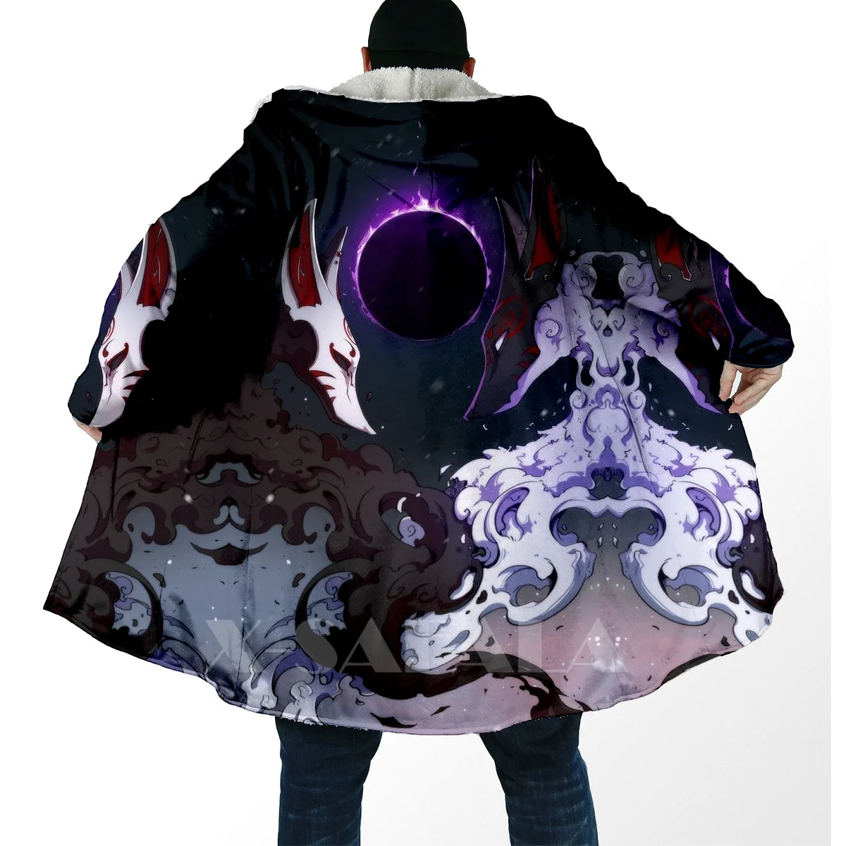

Thick Warm Hooded Cloak for Women Men Tai Chi Yin And Yang Dragon Wolf Overcoat Coat Windproof Fleece Cape Robe Hooded Blanket-8