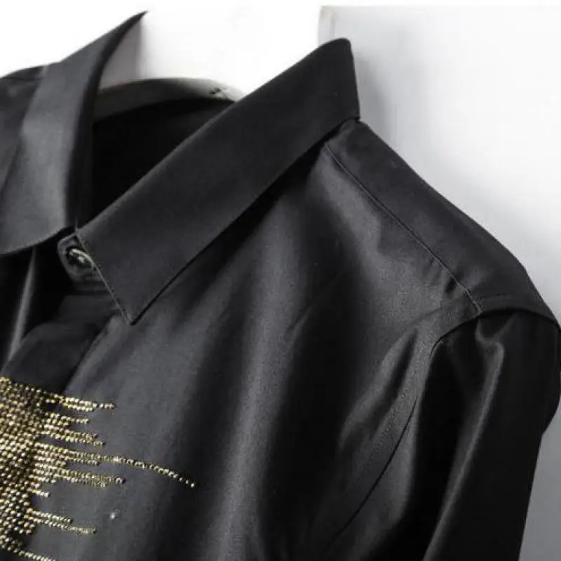 Diamond Luxury Mosaic Shirt Fashion Solid Color Long Sleeve Dress Men White Black Mens Shirts Casual Slim Fit | Мужская одежда