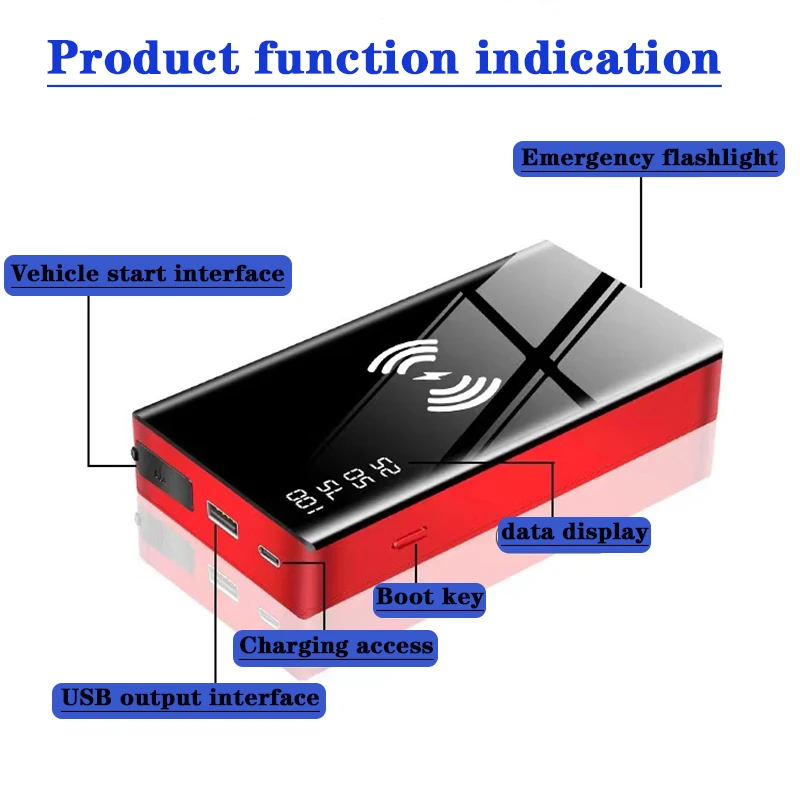 

Car Jump Starter 20000mAh 800A Power Bank Car Battery with 10W Wireless Charger LCD Screen Safety Hammer Jump starter