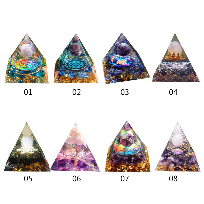 

Amethyst Crystal Sphere Pyramid Obsidian Chakra Energy Orgone Stone Home Office Desk Decoration