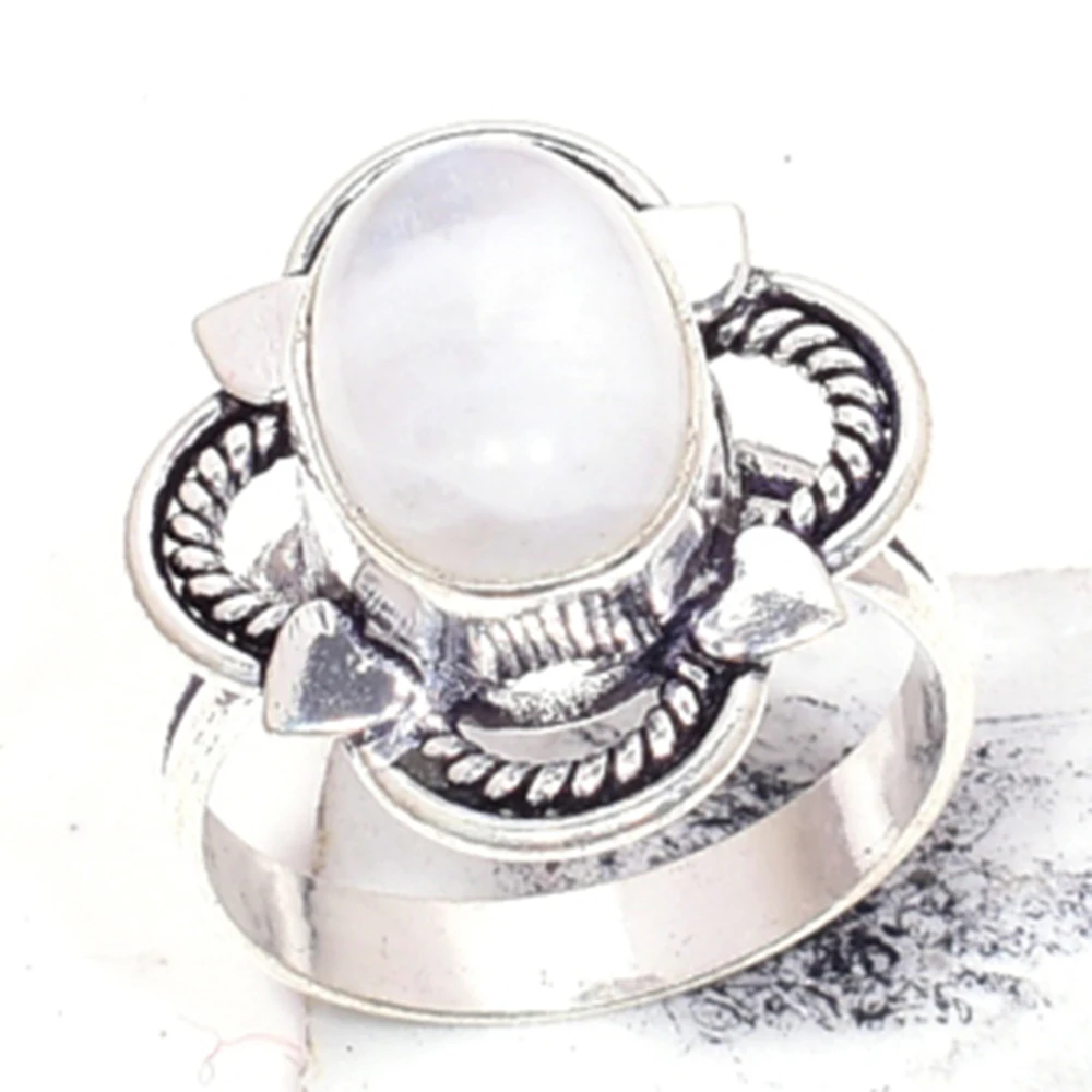Подлинное Радужное кольцо с лунным камнем серебряное покрытие над медью ручная