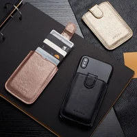 fashion new men women pu leather wallet card holder bag adhesive holder case pouch sticker for cell phone 5 card pockets