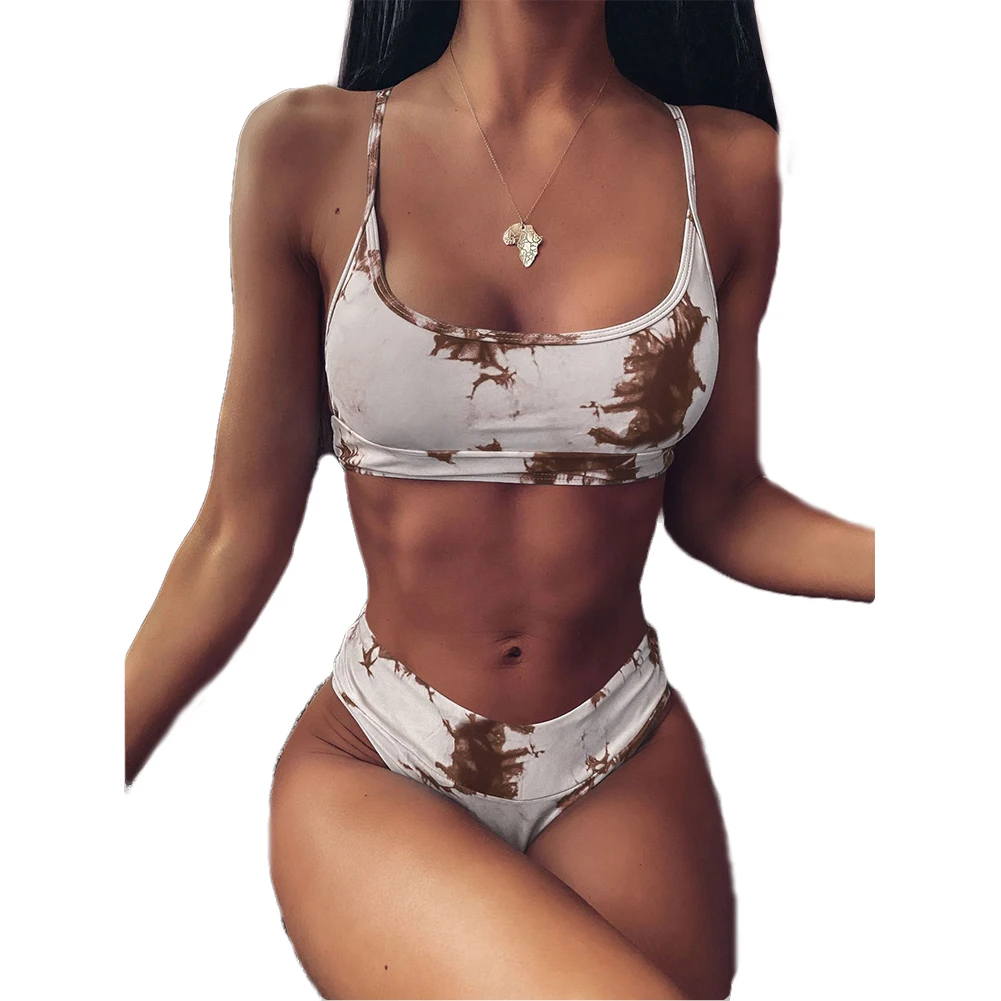 

Sexy Women Two Pieces Swimsuits Tie Dye Printing High Waist Bikini Sets Bathing Suits Swimming Set Biquini