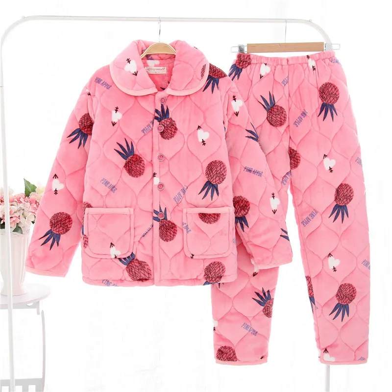 Женская теплая Фланелевая пижама зимний комплект из теплого топа и брюк парки