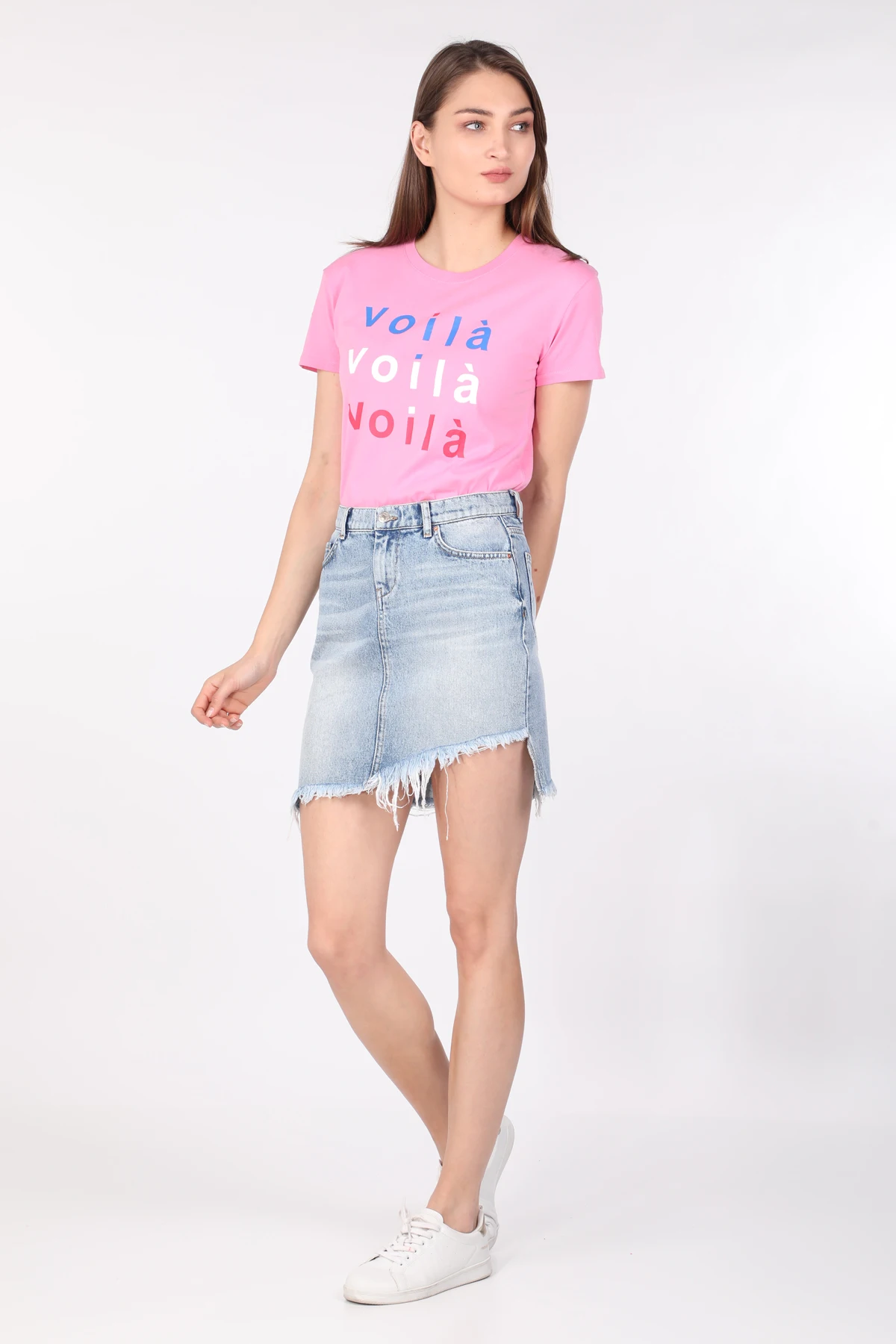 

Womens Printed Crew Neck T-shirt Pink