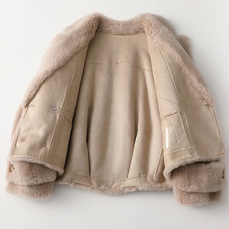 Женская зимняя шуба из натуральной овечьей шерсти 2019 женская замшевая кожаная