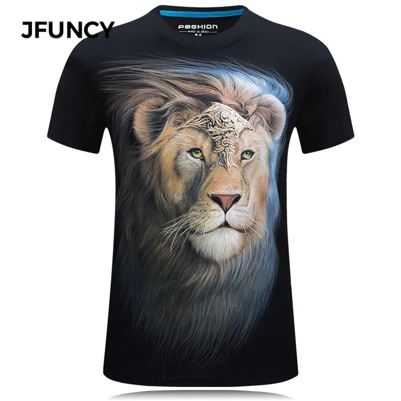 JFUNCY 3D Lion Print Tshirt Men Tees Tops Summer Graphic T Shirts  Short Sleeve Male Streetwear Man Casual Cotton Clothing