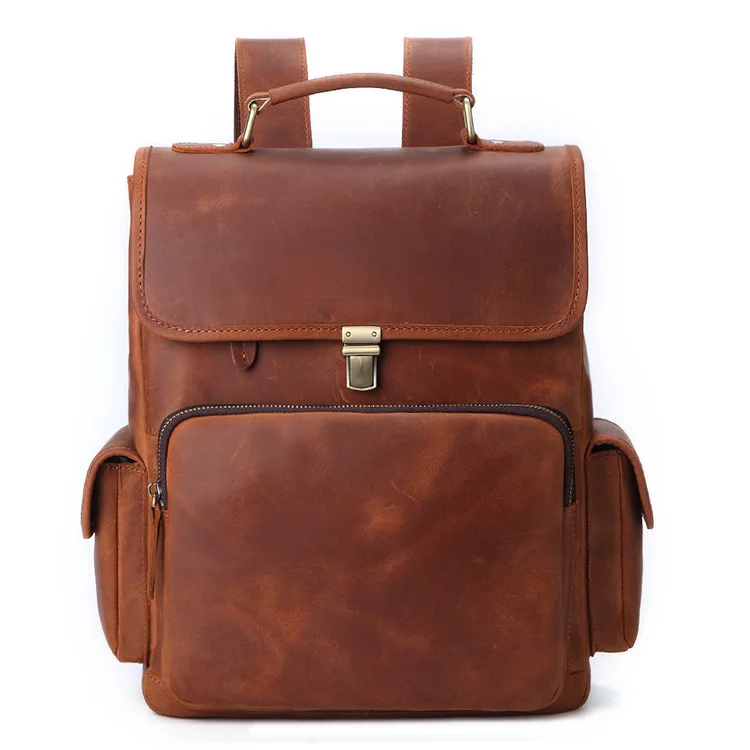 100% Cow Genuine Leather Men Backpacks Real Natural Leather Student Backpack Boy Luxury Brand Large Fashion Computer Laptop Bag