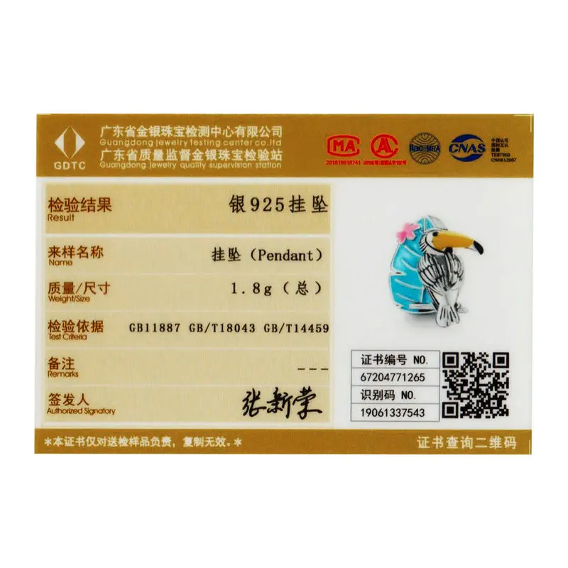 

BISAER Beads 925 Sterling Silver Toucan Birds Green Enamel Animal Charms Pendant Fit DIY Pan Bracelet Necklace Jewelry GXC1531