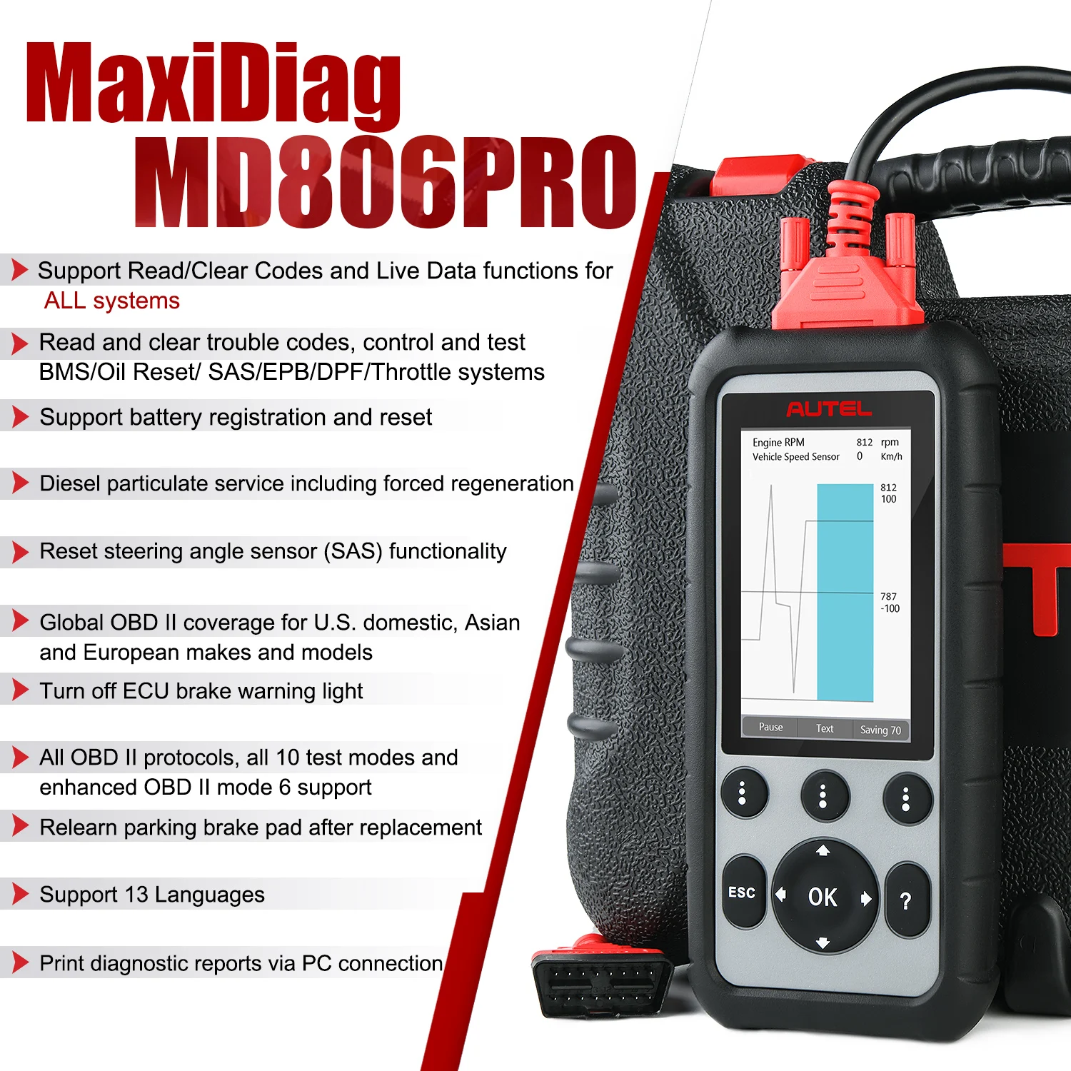 

Autel MaxiDiag MD806 Pro OBD2 Scanner With All System Diagnoses 7 Special Features DTC Lookup Diagnostic Upgraded of MD806/MD808