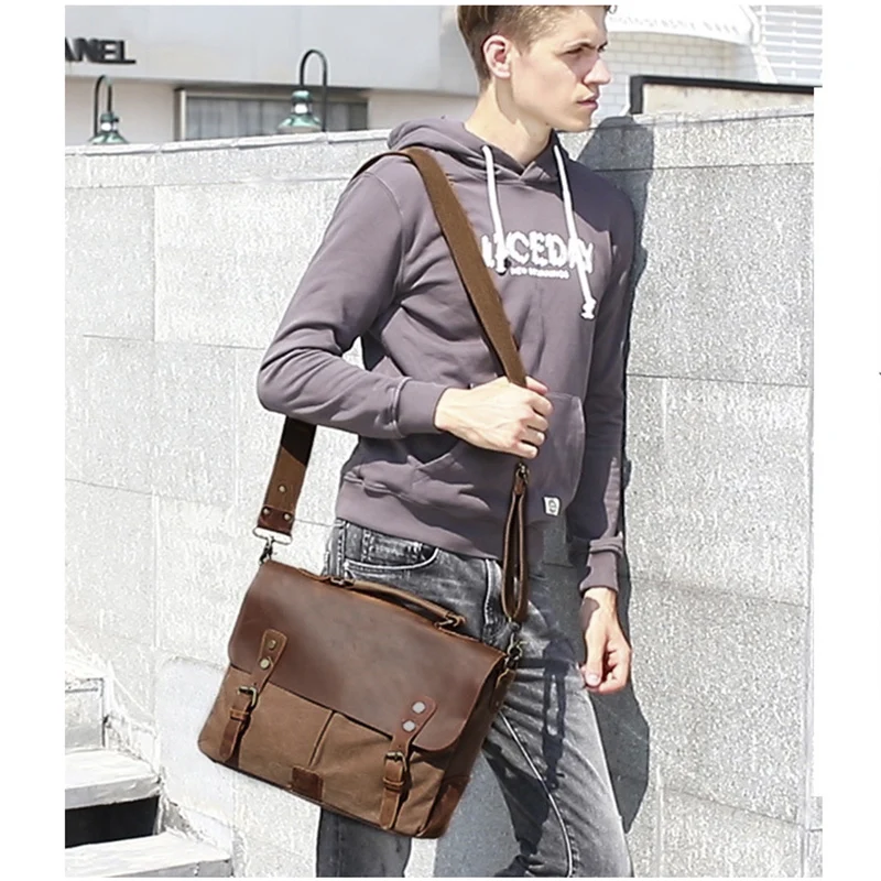 Холщовый портфель для мужчин дорожный мессенджер на ремне большая Повседневная