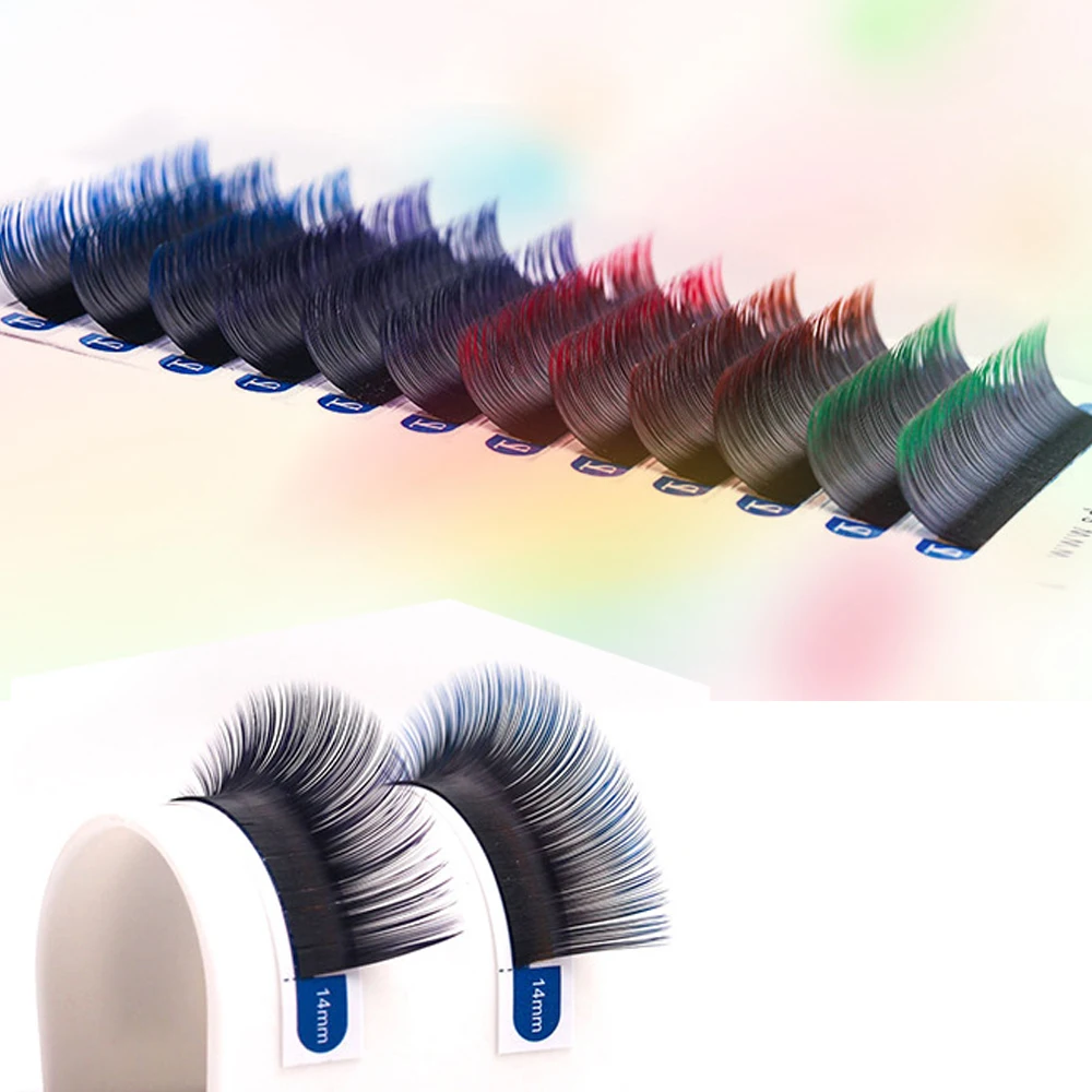 

New C/D 8-15mm false lashes Gradient red brown purple+blue green eyelash individual colored lashes Faux eyelash extensions