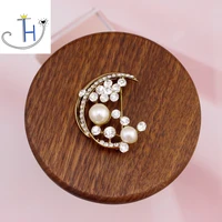 thj simulated pearl moon design color brooch and pins for women birthday party jewelry festival wholesale