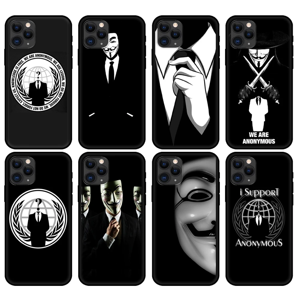 black tpu case for iphone 5 5s se 2020 6 6s 7 8 plus x 10 xr xs 11 12 mini pro max back cover anonymous free global shipping