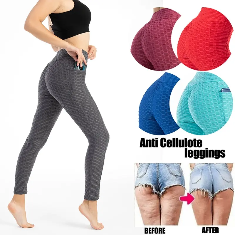 

Sexy Yoga Pants Women's Bubble Yoga Leggings Pants Sport Fitness High Waist Sports Hip lifted Pant With Pockets Hips Were Bubble