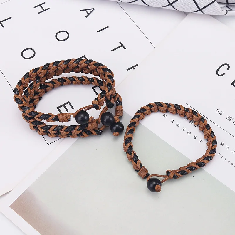 Мужской винтажный браслет с хлопковой пеньковой веревкой простой плетеный