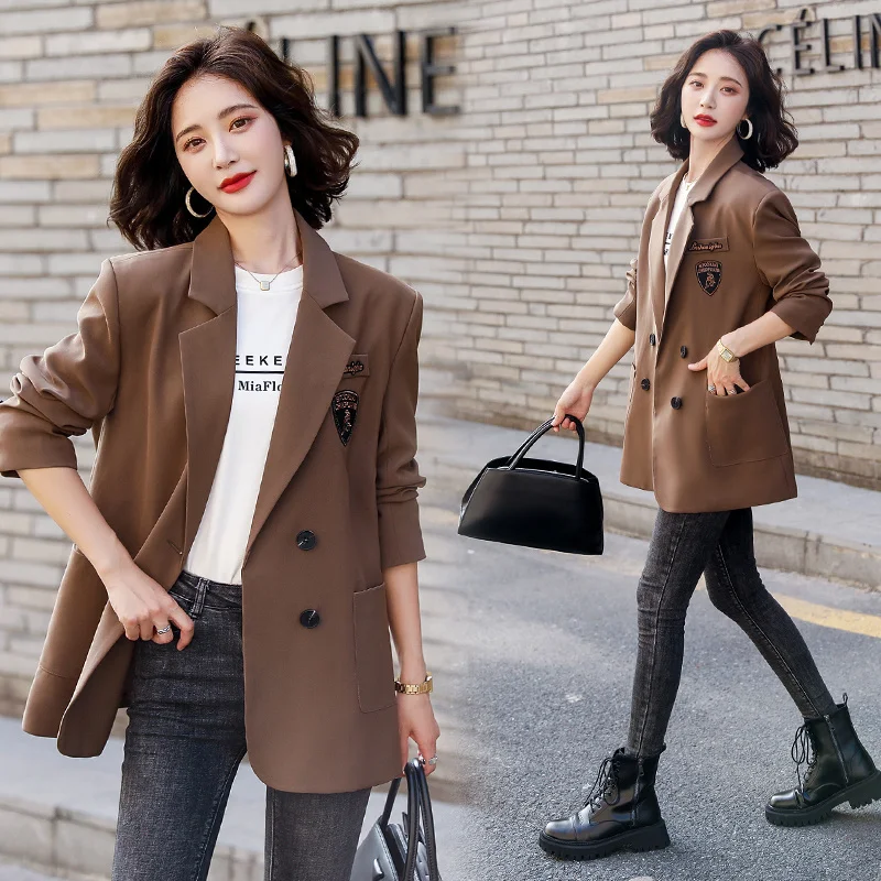 

Осенний корейский стиль свободный универсальный модный элегантный двухбортный пиджак для женщин с маркировкой