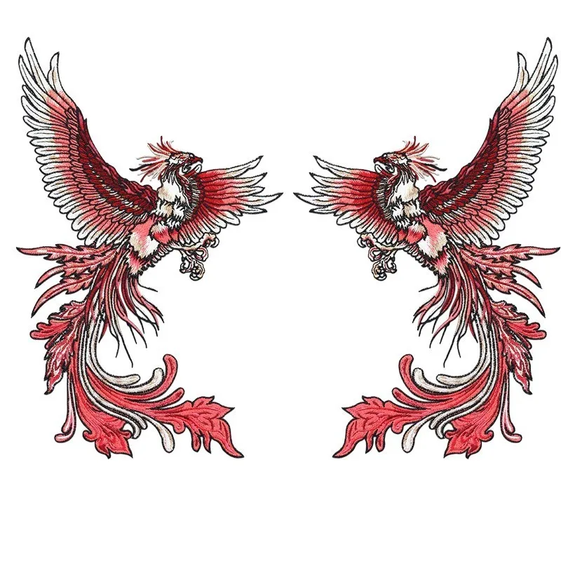

Sewing On Large Red Phoenix Patches For Clothing Applique Embroidery Patch Decals Peacock Phoenix 3D Diy Clothing Accessories
