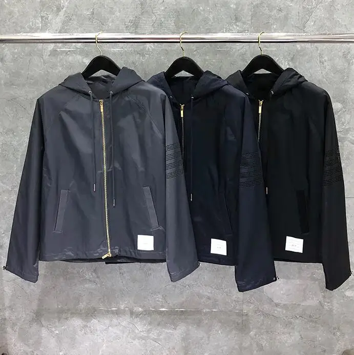 2020 Fashion TB THOM Brand Jacket Men Slim Cardigans Clothing Hollow Out Sports baseball uniform Spring Hooded Casual Coat | Мужская