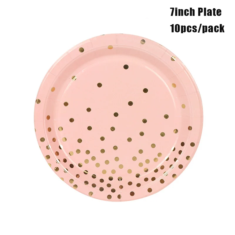 10 шт. бумажная тарелка в Золотой горошек из розовой фольги товары для дня