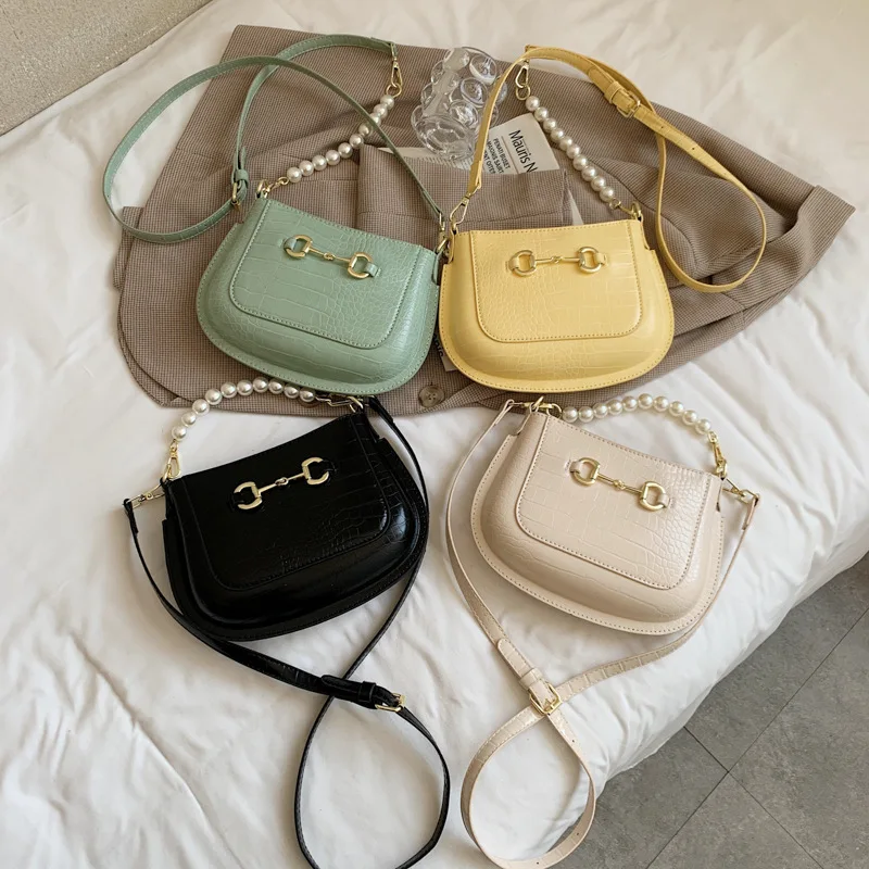 

Bag women 2021 women's new net red popular one shoulder bag alligator fashion pearl handbag saddle bag purses and handbags