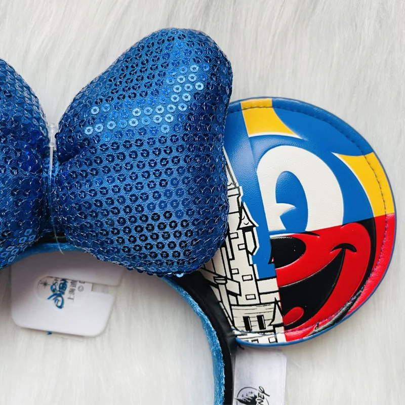 2021 New Disney PU Leather Mickey Mouse Ears Shanghai Disneyland Minnie Donald Duck Cartoon Sequined Headband Headwear | Игрушки и хобби