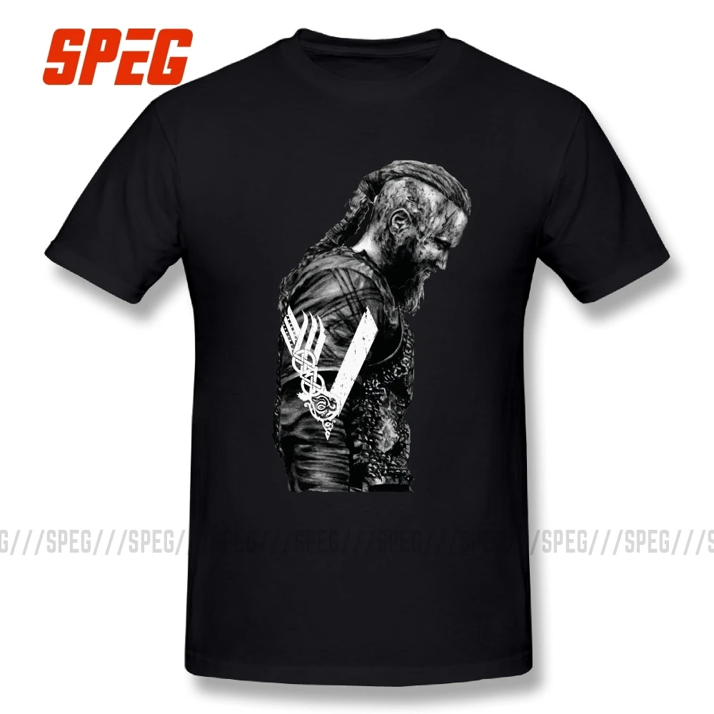 Черный Футболки KING Ragnar Lothbrok Vikings Man Organnic, хлопок, футболки с коротким рукавом, популярные мужские футболки с круглым воротником - Цвет: Черный