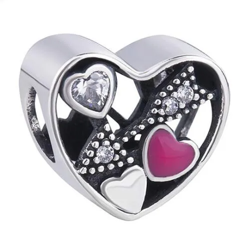 

Genuine 925 Sterling Silver Bead Charm Openwork Struck By Love With Crystal Cupid's Arrow Beads Fit Pan Bracelet & Necklace