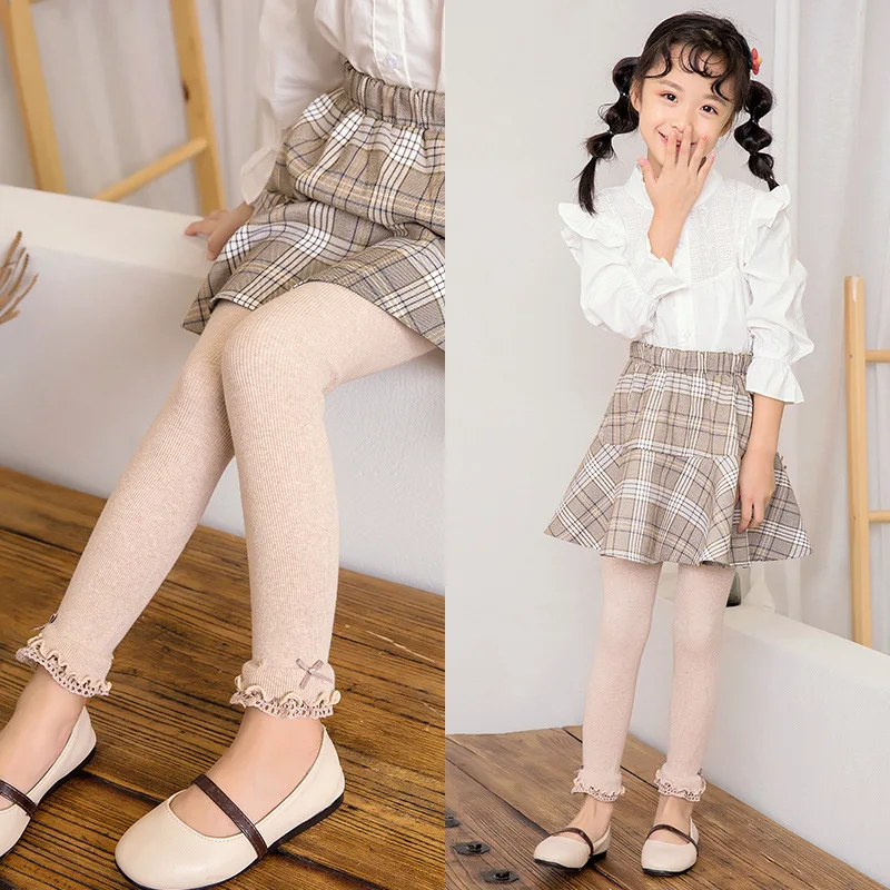

Girls Thin Leggings Autumn Clothes Big Children's Pants Children Wear Bow Spring