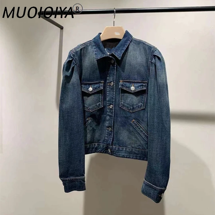 

Женская джинсовая куртка с отложным воротником, однобортная модная верхняя одежда с карманами, весна-осень 2021