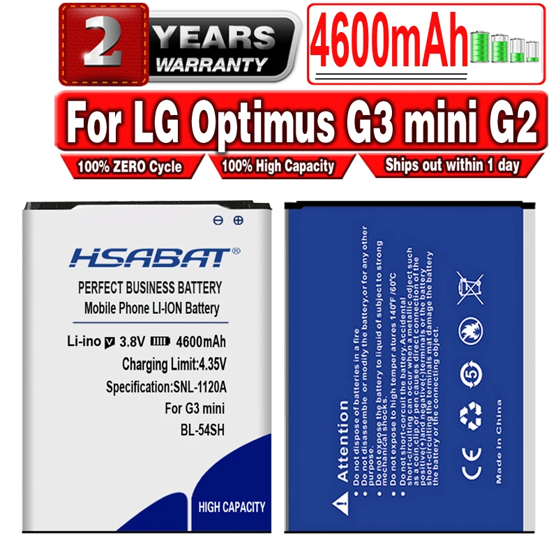 Аккумулятор HSABAT 4600 мАч для LG Optimus G3 mini G2 аккумулятор D725 D722 D728 D729 D22 F300 L90 F260 D410 P698 F320