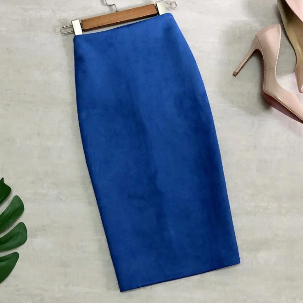 

Autumn Winter High Waist Suede Wrap Skirts Womens Elegant Stretchy Thick Vintage Split Ladies Pencil Work Skirts Women Office