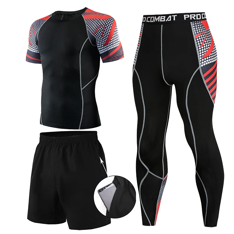 

Compression Rashguard men's Boxing bjj Jerseys Set Tights Workout Fitness Long Sleeves Shorts mma Training Tracksuit Sport Suit