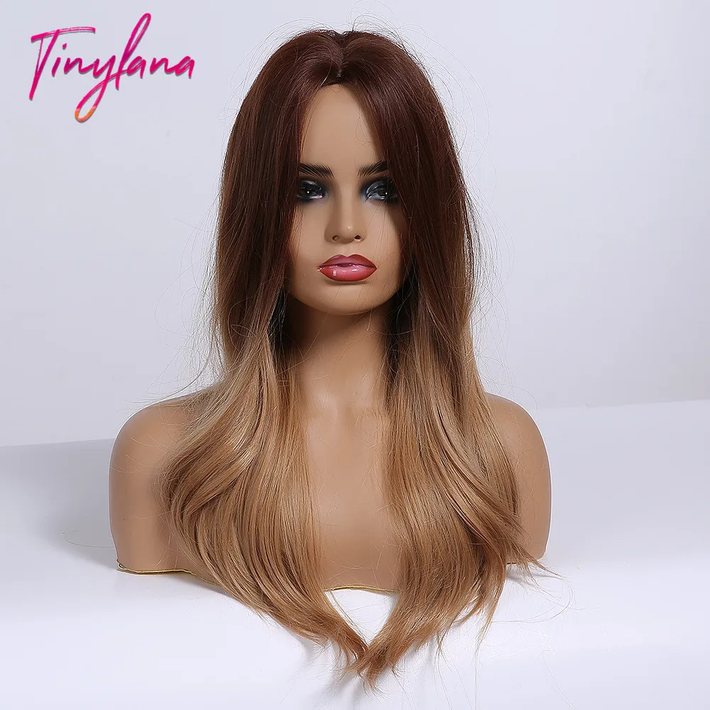Женские Супер Длинные Синтетические парики TINY LANA коричневого цвета средняя