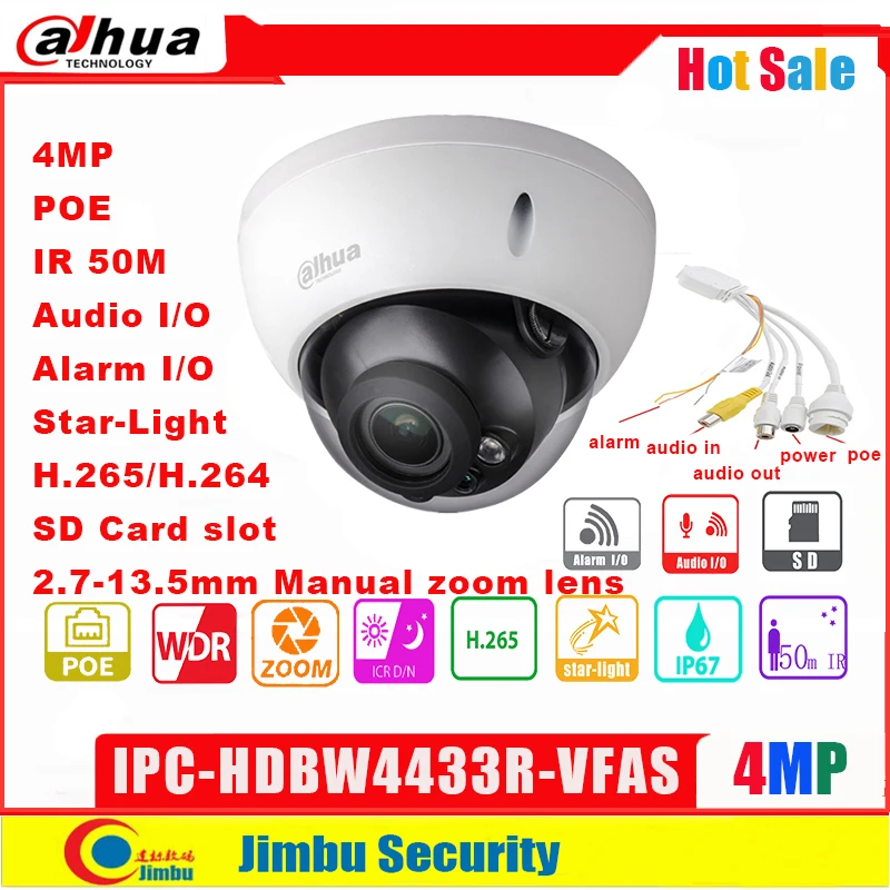 Сетевой видеорегистратор Dahua IP Камера 4Mp POE IPC HDBW4433R VFAS 2 7 13 5 мм ручной зум объектив