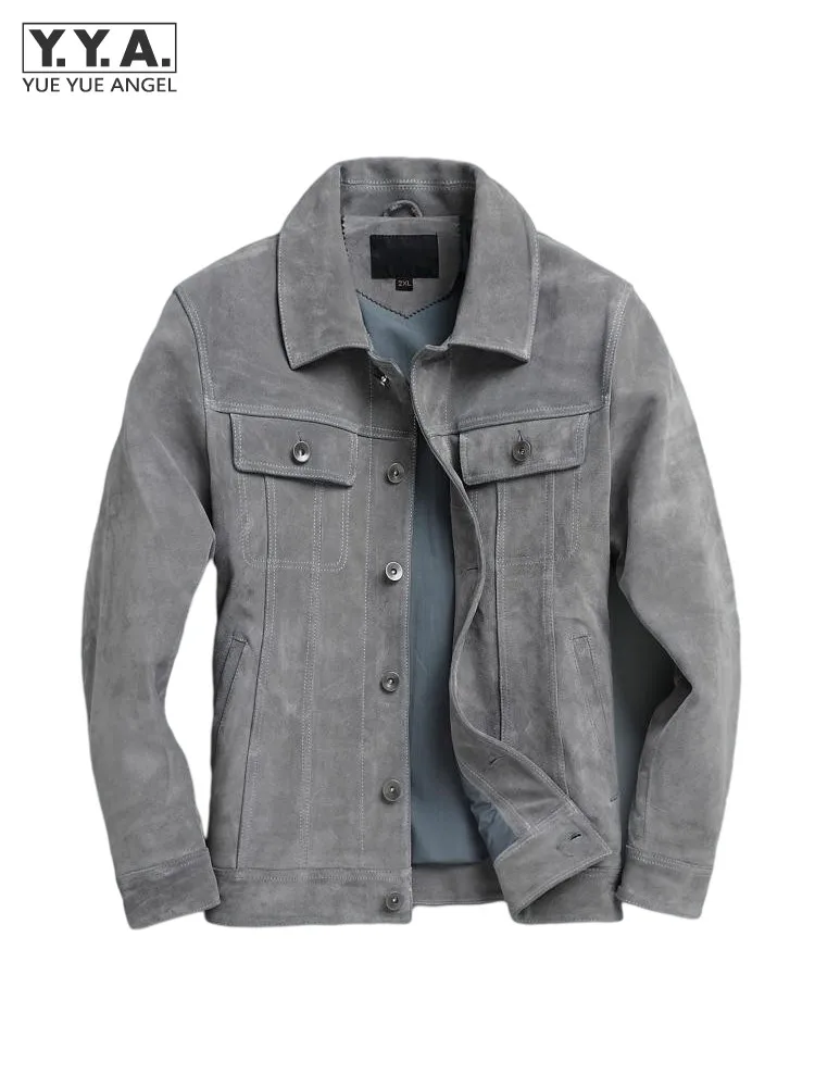 

Vintage Men Autumn Winter Suede Leather Jacket Slim Fit Single Breasted Genuine Leather Motorcycle Coat Man Work Cargo Jacket
